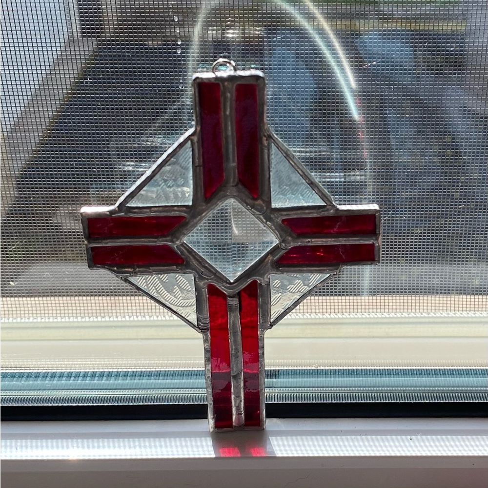 Stained Glass Cross Red & Clear Glass